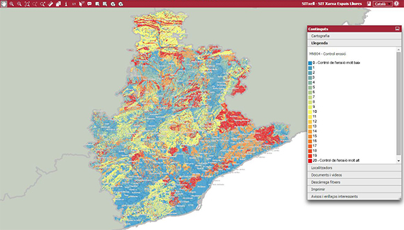 Mapa del Control de l'Erosió del Sòl de la província de Barcelona. Font: SITxell