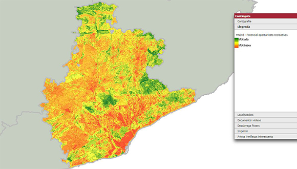 Mapa del Potencial de les Oportunitats Recreatives de la província de Barcelona. Font: SITxell