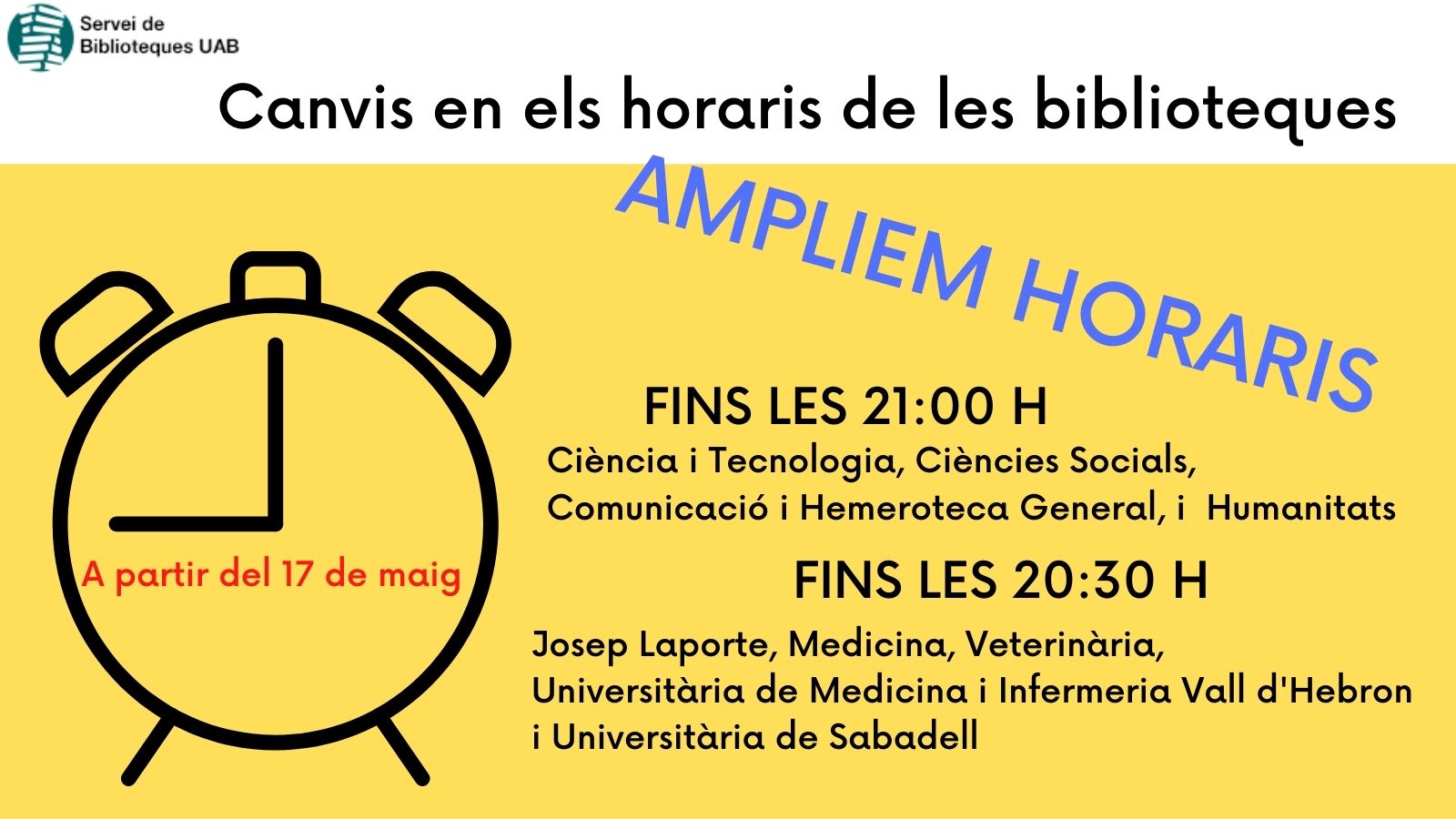 Cartell canvi horaris Biblioteques