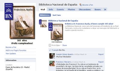 Figura 5. La Biblioteca Nacional de Espa&ntilde;a en FaceBook
