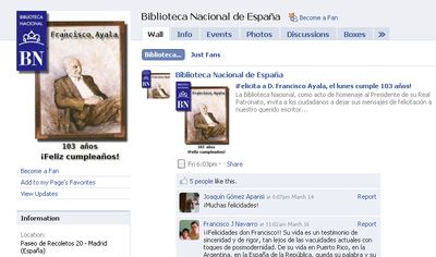 Figura 5. La Biblioteca Nacional de España en FaceBook
