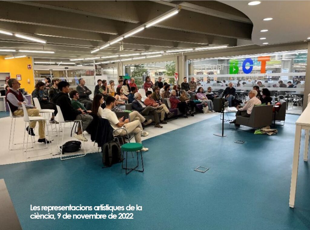 Sala de la Biblioteca de Ciència i Tecnologia amb públic en les representacions artístiques (9 novembre de 2022)