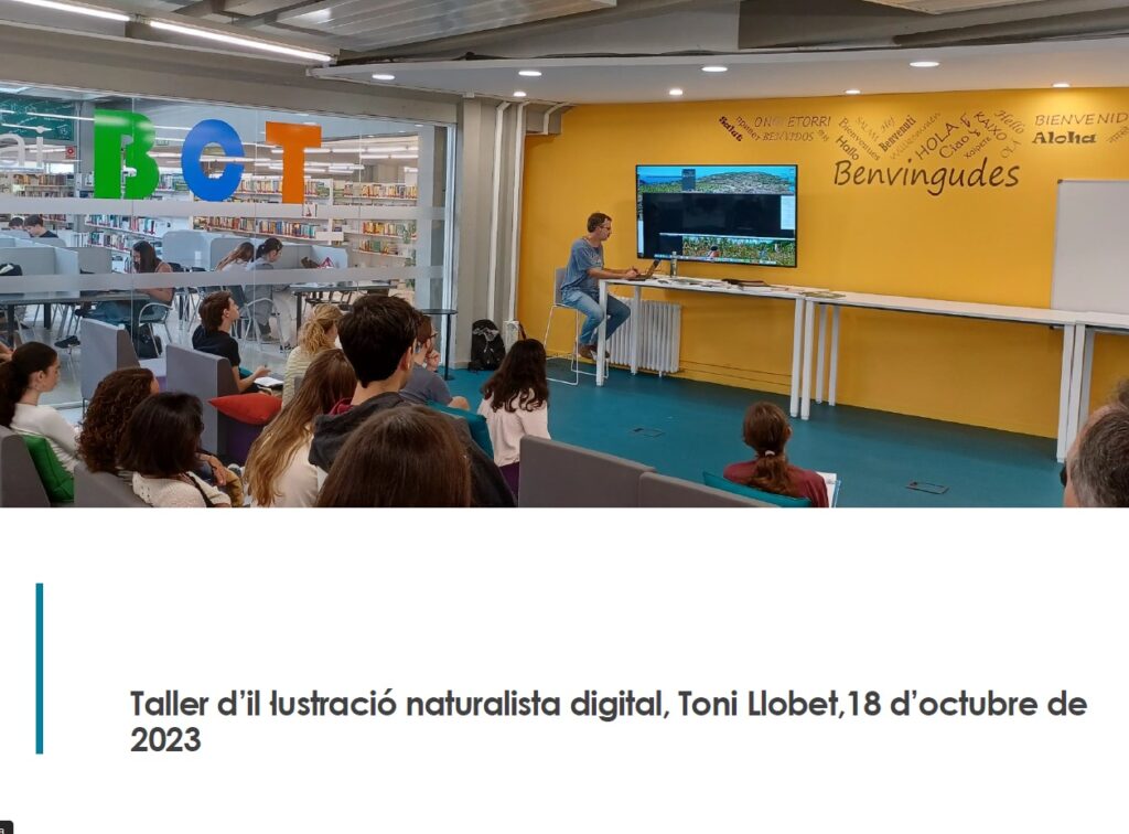 Vestíbul de la Biblioteca de ciència i tecnologia: taller d'il·lustració naturalista digital.