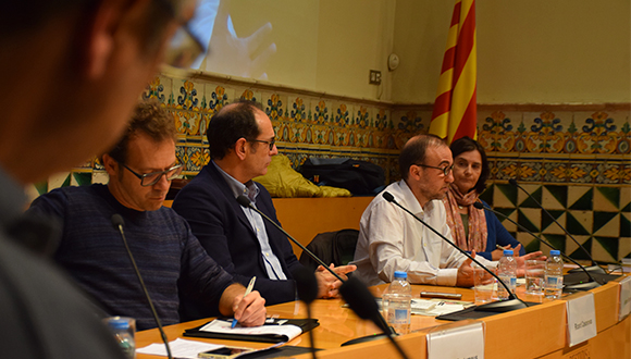 Imatge de la taula rodona amb Carles Ibàñez, IRTA; Frederic Bartumeus, CEAB-CREAF; Ricard Casanovas, Generalitat de  Catalunya (DTES); Antoni Munné, ACA i Montse Vilà, EBD-CSIC