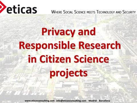 "Privacy and Responsible Research in Citizen Science projects" publication cover image