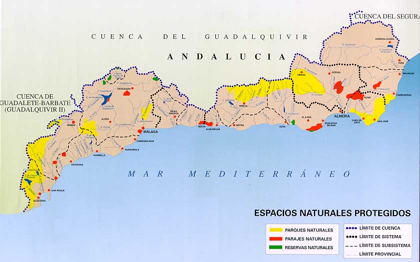 Mapa espais naturals del sud d'Espanya