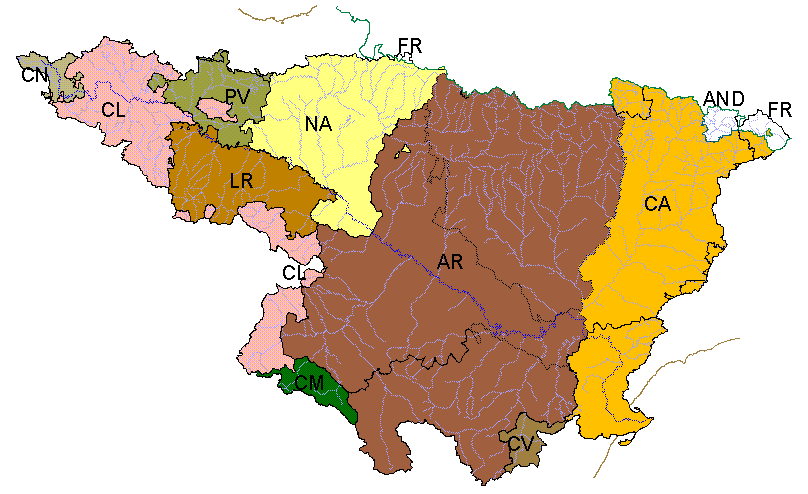 Mapa divisió administrativa del riu Ebre