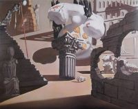 Telèfon blanc amb ruïnes, projecte per la pel·lícula Destino de Walt Disney, 1946, oli sobre masonite, 47,9 x 60, 6 cm , gentilesa de Walt Disney Feature Animation i The Animation Research Library, Burbank, Califòrnia.