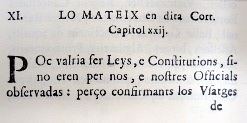 Inici del cap. XXII, vol. I, llib. I, t�t. XVII, cap. XI de les CYADC (1704)